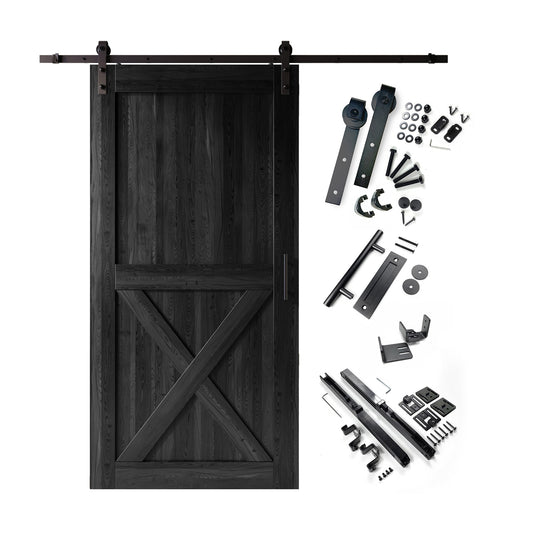 HOMACER 44-in x 84-in Black Prefinished X-frame Pine Wood Solid core Single Barn Door (Hardware Included)