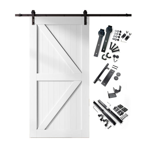 HOMACER 42-in x 84-in White Prefinished K-frame Pine Wood Solid core Single Barn Door (Hardware Included)