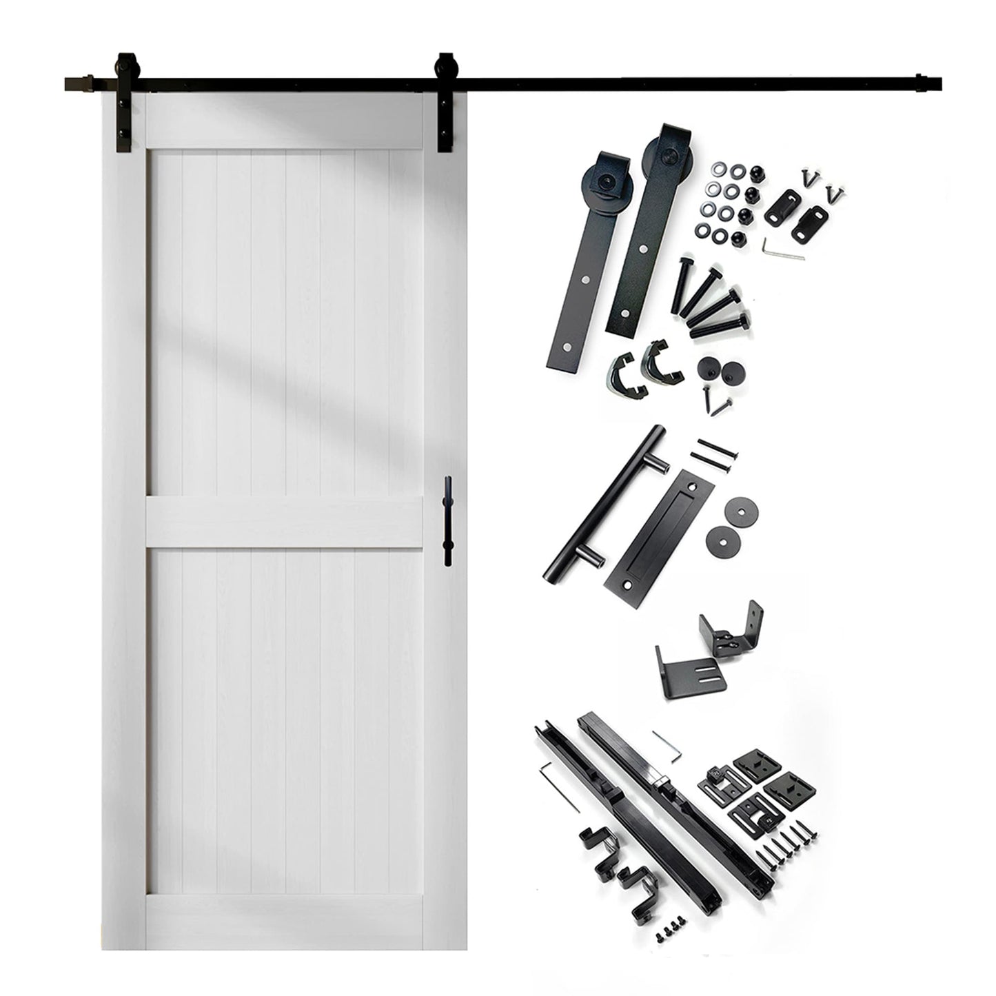 HOMACER 44-in x 84-in White Prefinished Mid-Bar Pine Wood Solid core Single Barn Door (Hardware Included)