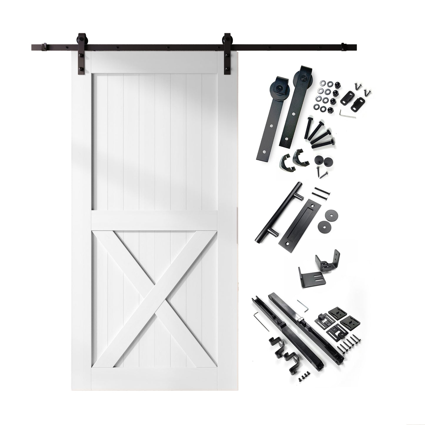 HOMACER 46-in x 84-in White Prefinished X-frame Pine Wood Solid core Single Barn Door (Hardware Included)