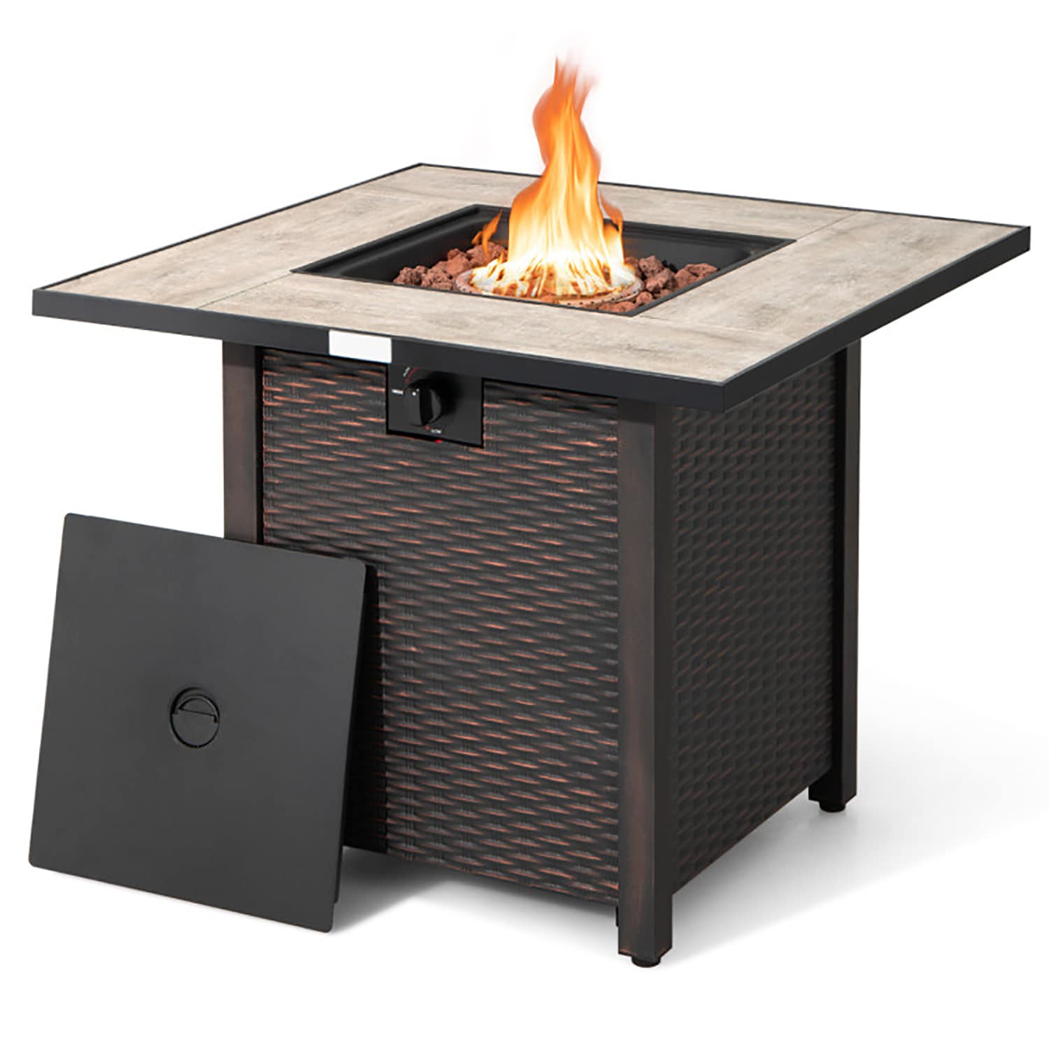 GZMR 30 Inch Square Propane Gas Fire Pit Table 30-in W 50000 Maximum BTUs Steel Square Portable Liquid propane Fire pit