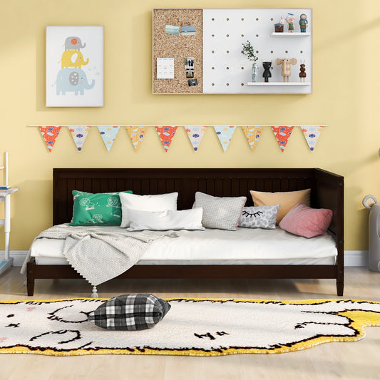 JIMSMAISON Twin Espresso Platform Bed with Headboard