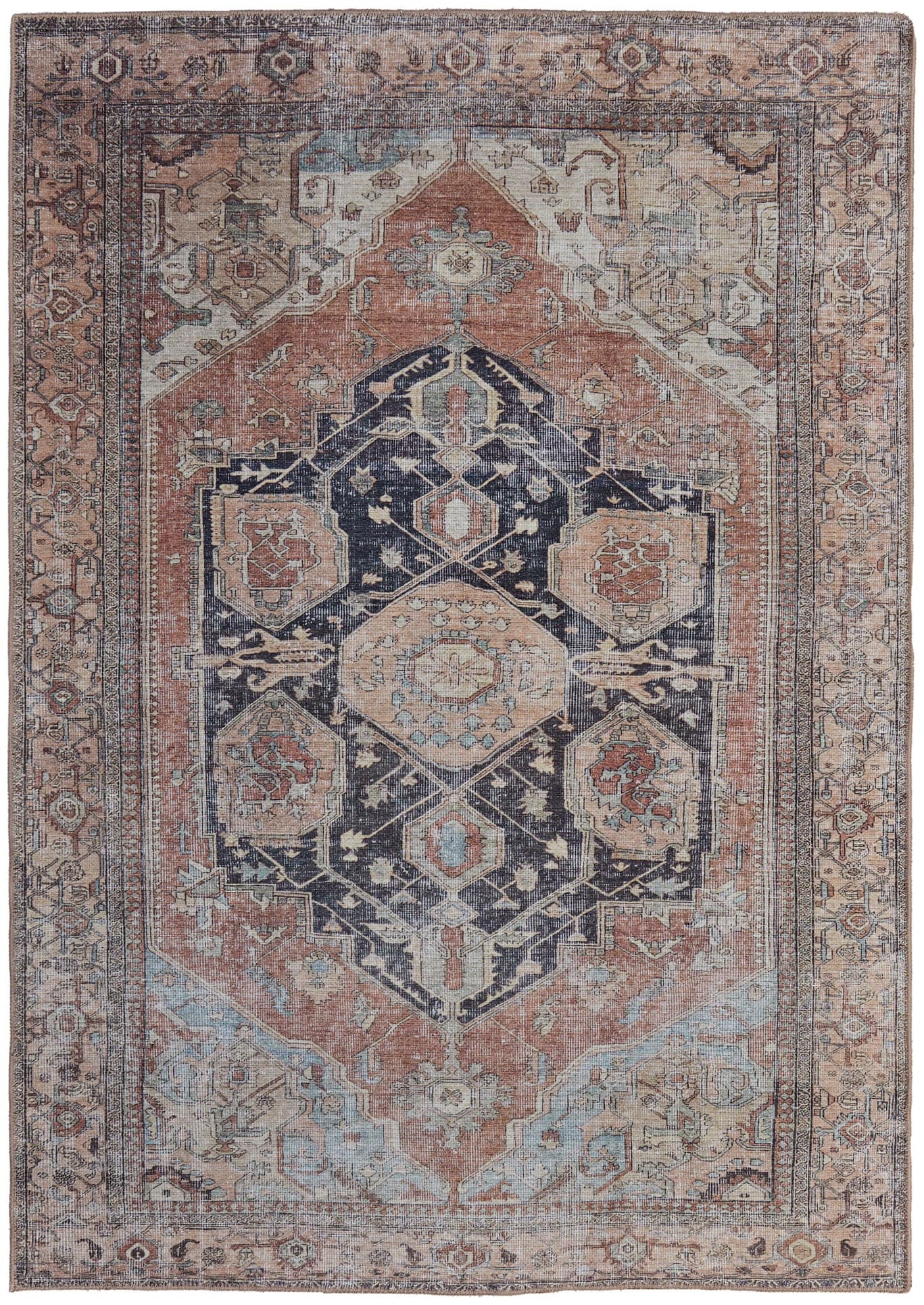 Room Envy Prescott 9 x 12 (ft) Loomed Polyester Apricot Brandy/Pink Clay Rectangular Indoor Medallion Machine washable Area rug