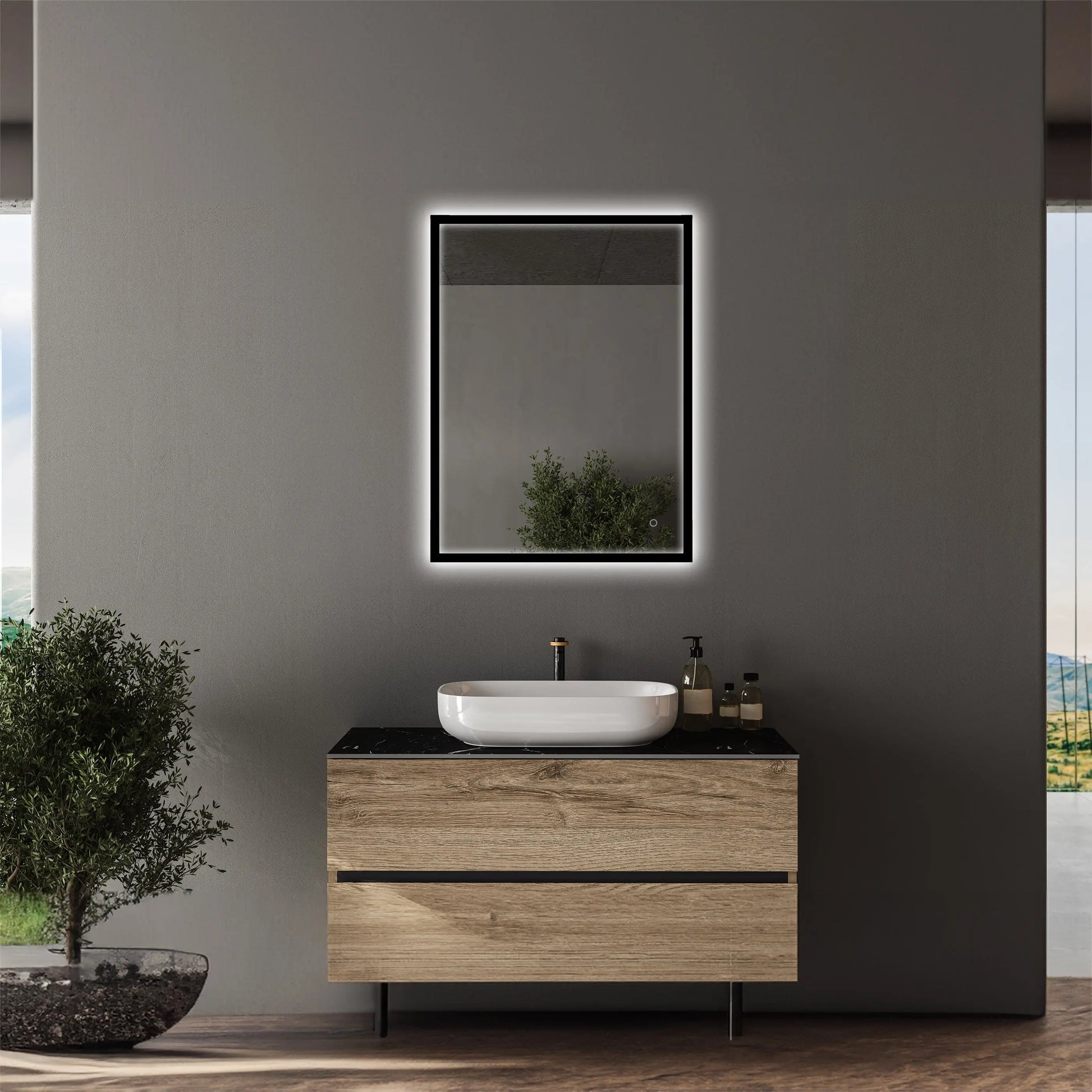 Dreamwerks LED Mirrors 24-in x 32-in Framed Rectangle Dimmable LED Lighted Fog Free Bathroom Vanity Mirror ( Clear )