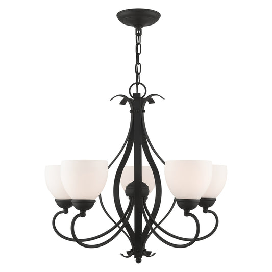 Livex Lighting Brookside 5 -Light Black Indoor Etched glass Glass Metal Chandelier