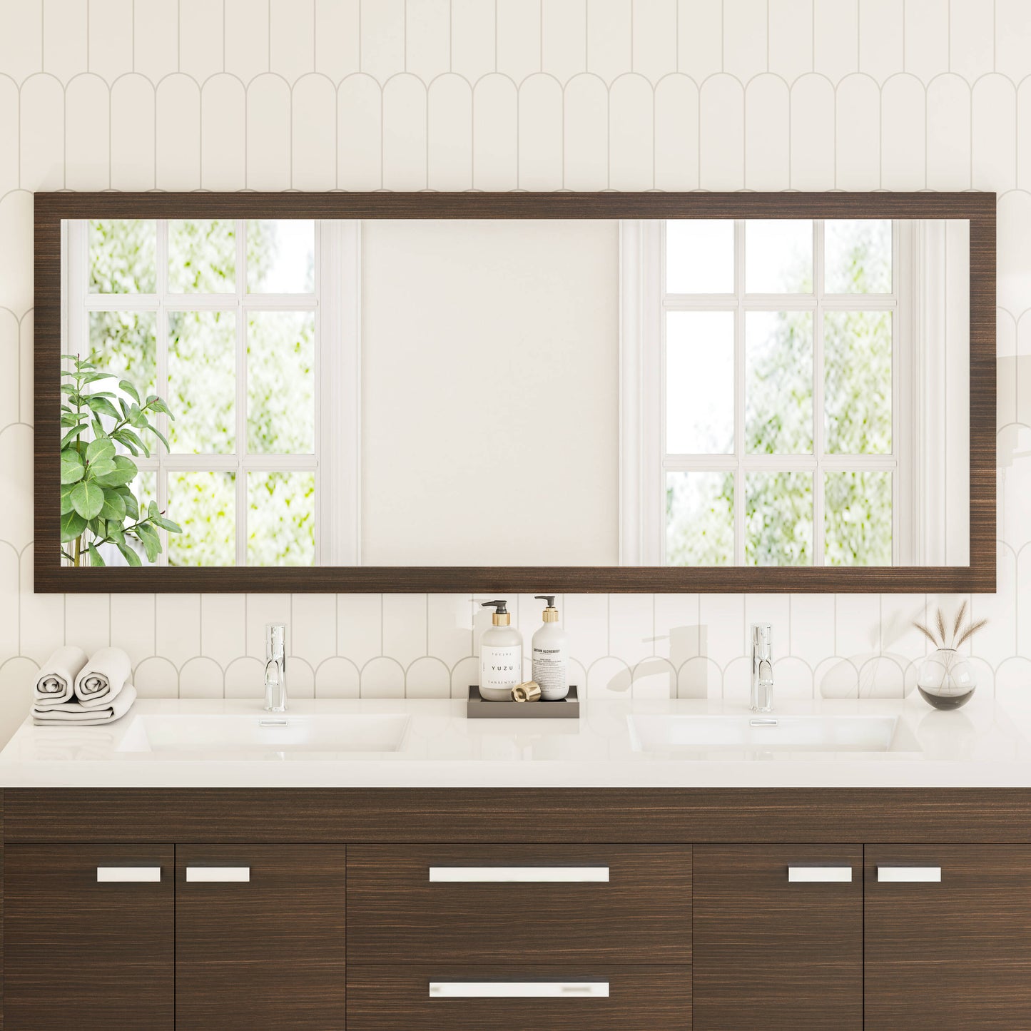 Eviva Sun 72-in W x 31.61-in H Rectangle Gray Oak Framed Wall Mirror