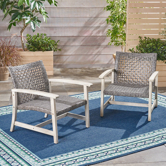 Moda Furnishings Classic Set of 2 Wicker Gray Wood Frame Stationary Conversation Chair with Solid Seat