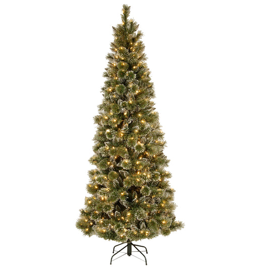 National Tree Company 7.5-ft Bristen pine Pre-lit Slim Artificial Christmas Tree with White LED Lights