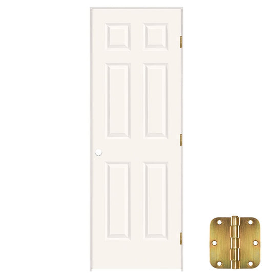 Masonite 28-in x 80-in White Solid core 6-panel Left hand Smooth Prefinished Molded composite Flat Jamb Single Prehung Interior Door with