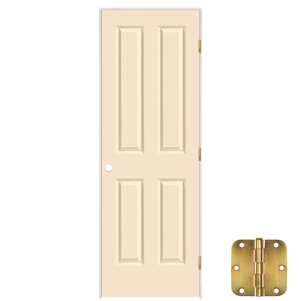 Masonite 28-in x 80-in Cream N Sugar Solid core 4-panel Left hand Smooth Prefinished Molded composite Flat Jamb Single Prehung Interior Door with
