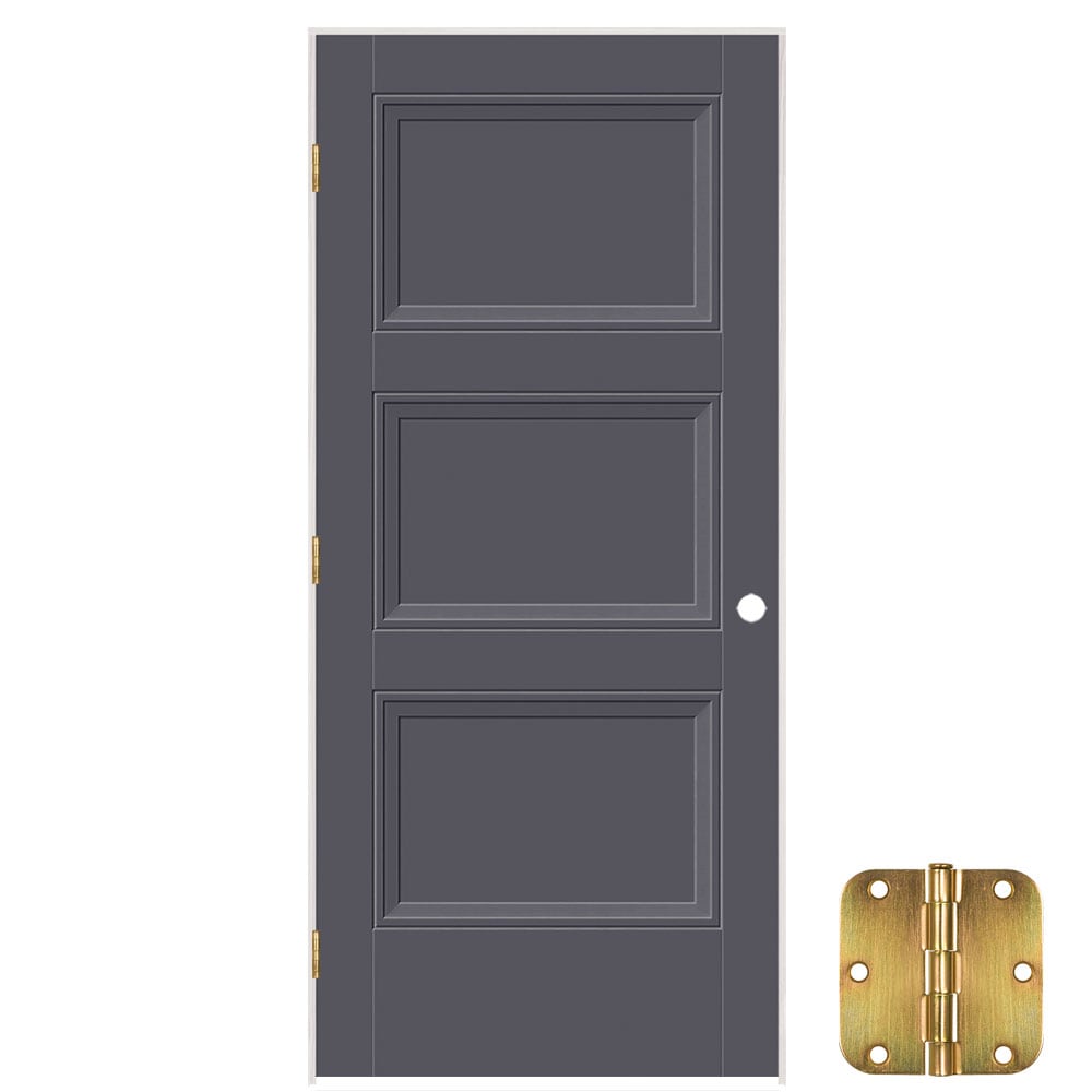 Masonite 36-in x 80-in Slate Solid core 3-panel Right hand Smooth Prefinished Molded composite Flat Jamb Single Prehung Interior Door with