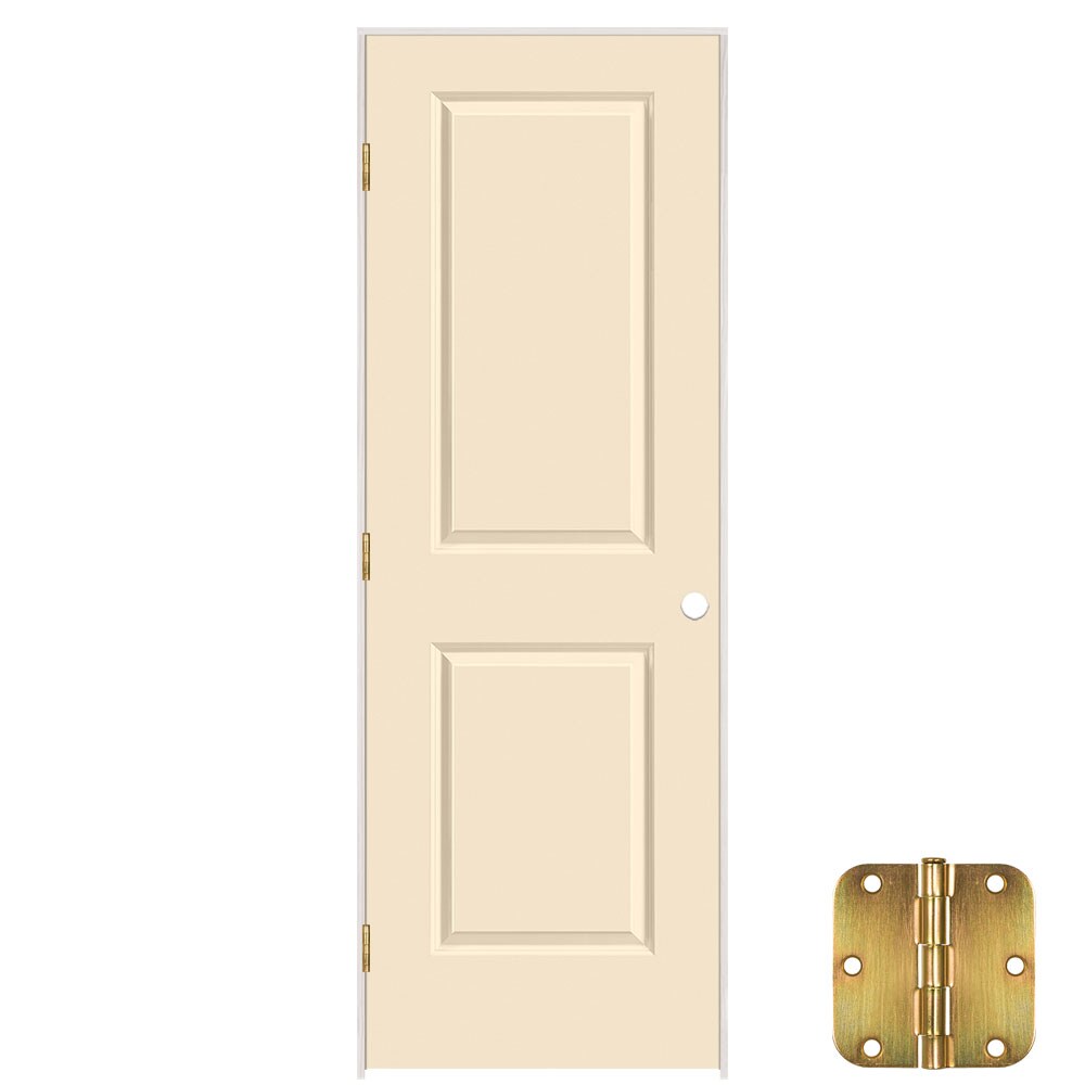 Masonite 28-in x 80-in Cream N Sugar Solid core 2-panel Right hand Smooth Prefinished Molded composite Flat Jamb Single Prehung Interior Door with