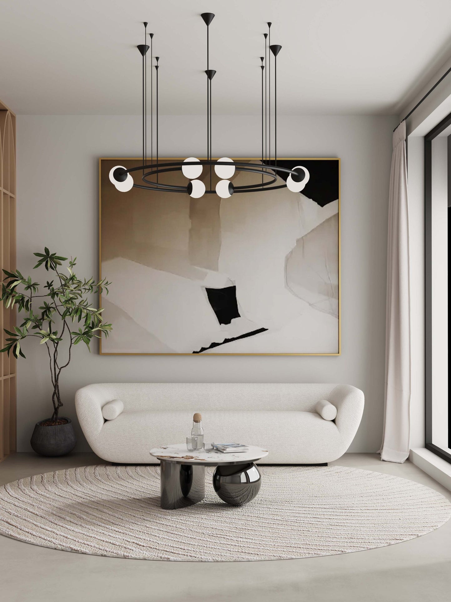 Manhattan Comfort Glam Round Stone Black 31.49-in W x 13.77-in H Coffee Table