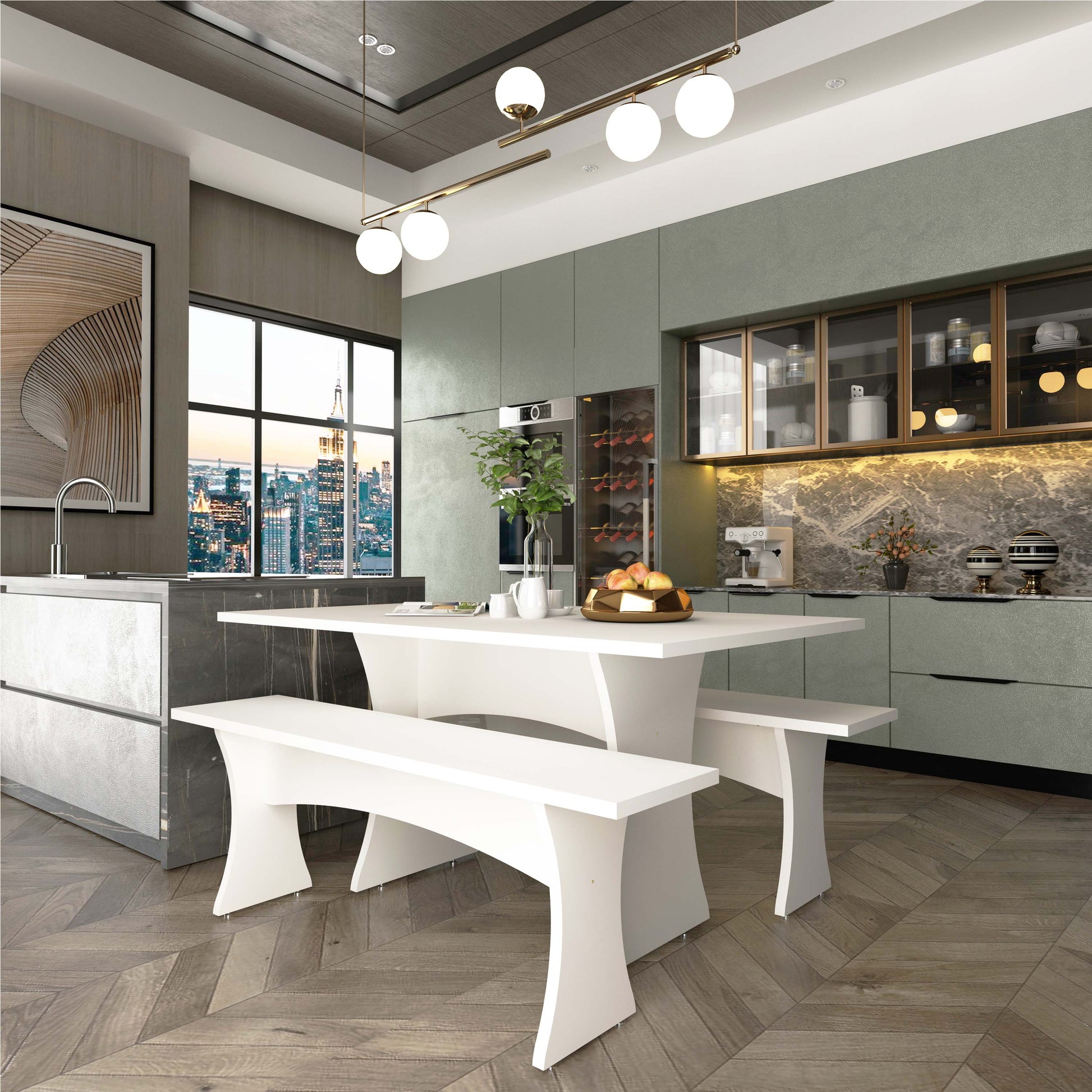 Manhattan Comfort White Contemporary/Modern Dining Room Set with Rectangular Table ( Seats 6 )