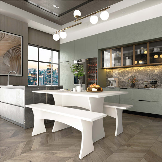 Manhattan Comfort White Contemporary/Modern Dining Room Set with Rectangular Table ( Seats 6 )