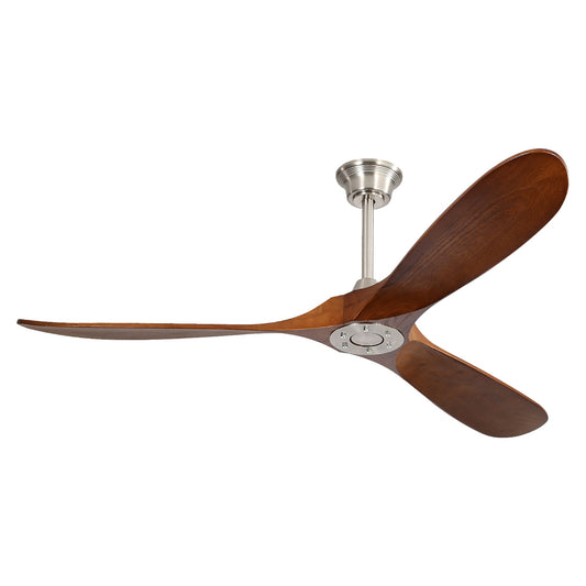 BABOOM 60-in Brushed Nickel with Brown Walnut Blades Ceiling Fan Without Light and Remote Included 3 -Blade
