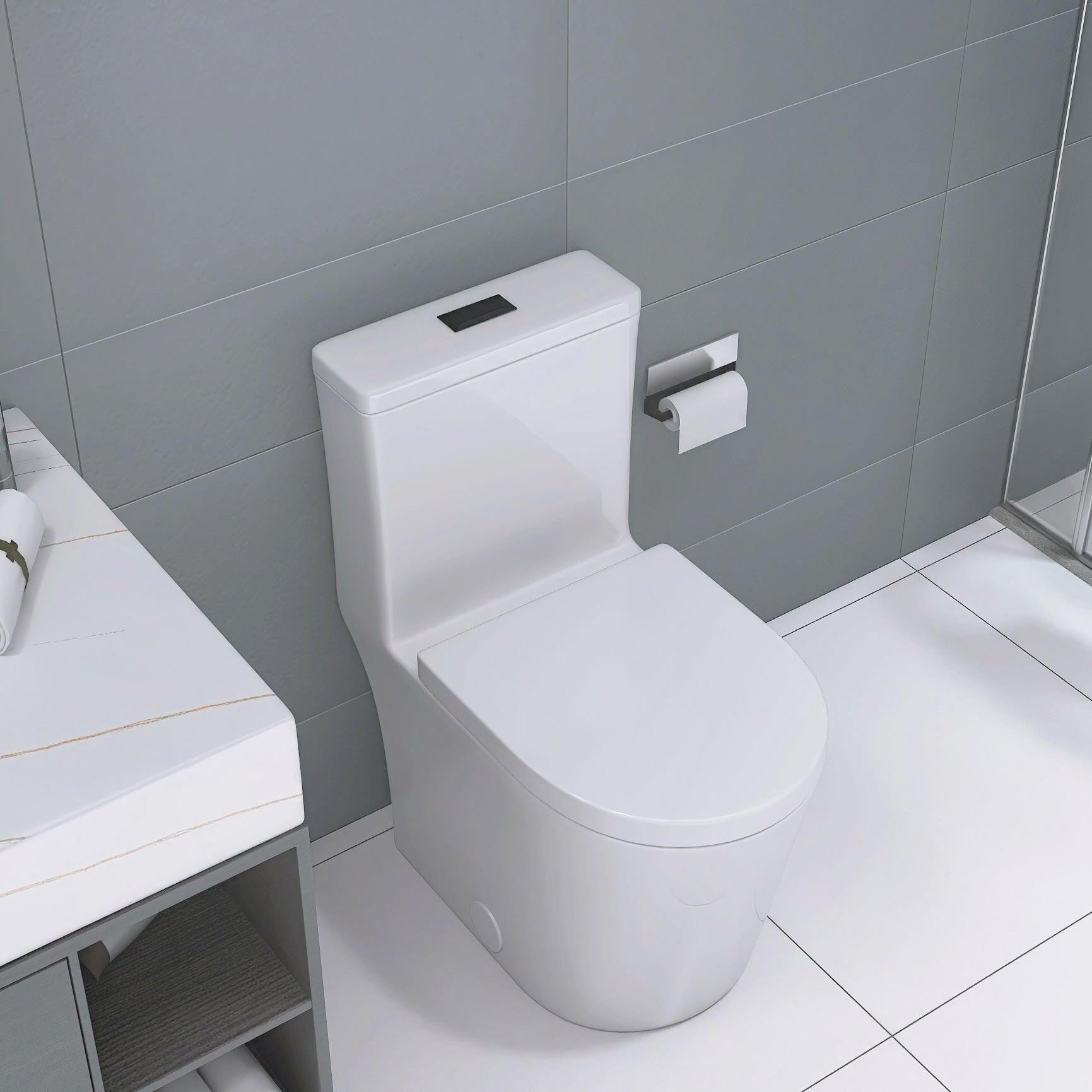 Forclover White Compact elongated Standard height 12-in Rough-In 1.6 GPF Dual Flush Soft Close 1-piece Toilet