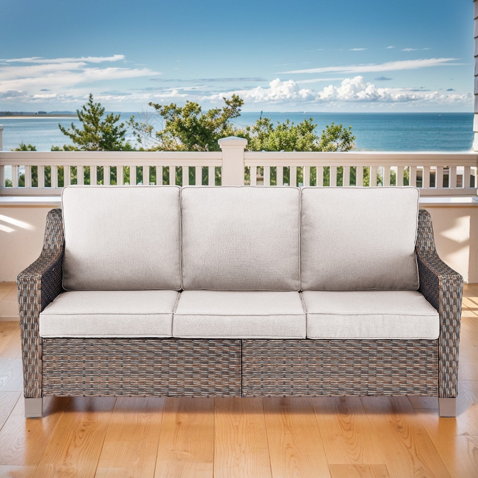  PASOFA-T Wicker Outdoor Sofa with Beige Cushions and Steel Frame