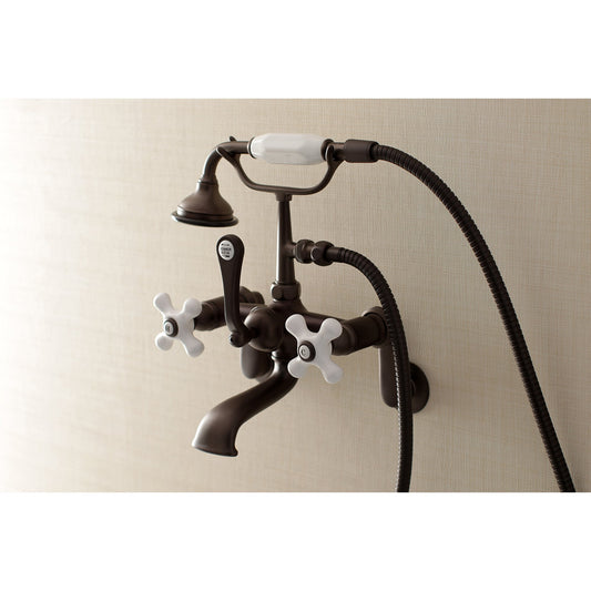Kingston Brass Aqua Vintage Oil-rubbed bronze 3-handle Wall-mount Low-arc Bathtub Faucet with Hand Shower ( Valve Included )
