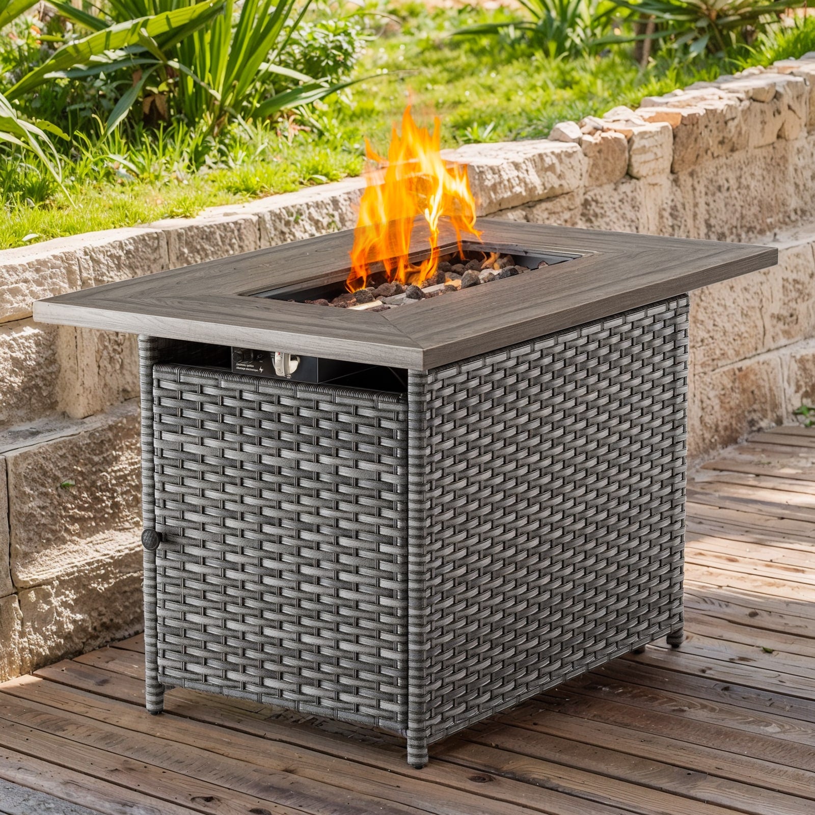  50000 -BTU Gray Steel Liquid propane Outdoor Fireplace