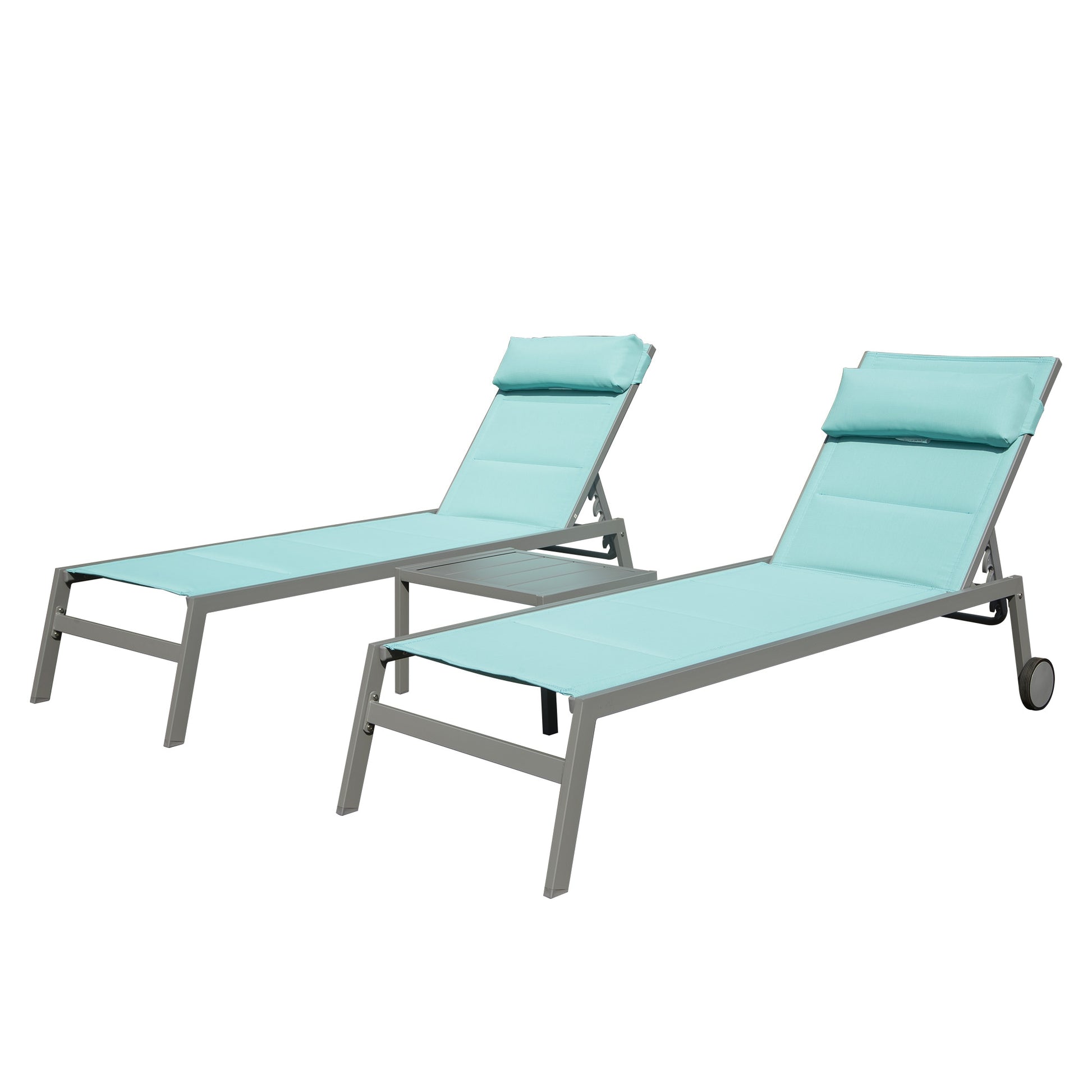 ToolCat Set of 2 Sliver Aluminum Frame Swivel Chaise Lounge Chair with Green Mesh Seat
