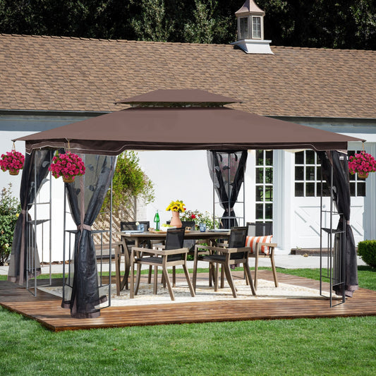 AAZJ 10-ft x 13-ft Gazebos Brown Gazebo with Soft Top Roof (Screen Included)