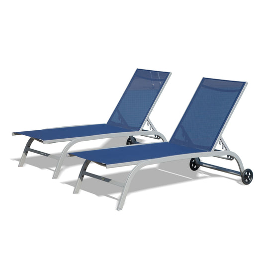 AAZJ Patio Chairs Set of 2 Stackable Blue Steel Frame Stationary Chaise Lounge Chair with Blue Mesh Seat
