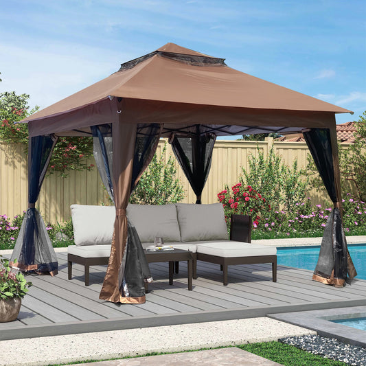 AAZJ 11-ft x 11-ft Gazebos Brown Gazebo with Soft Top Roof (Screen Included)