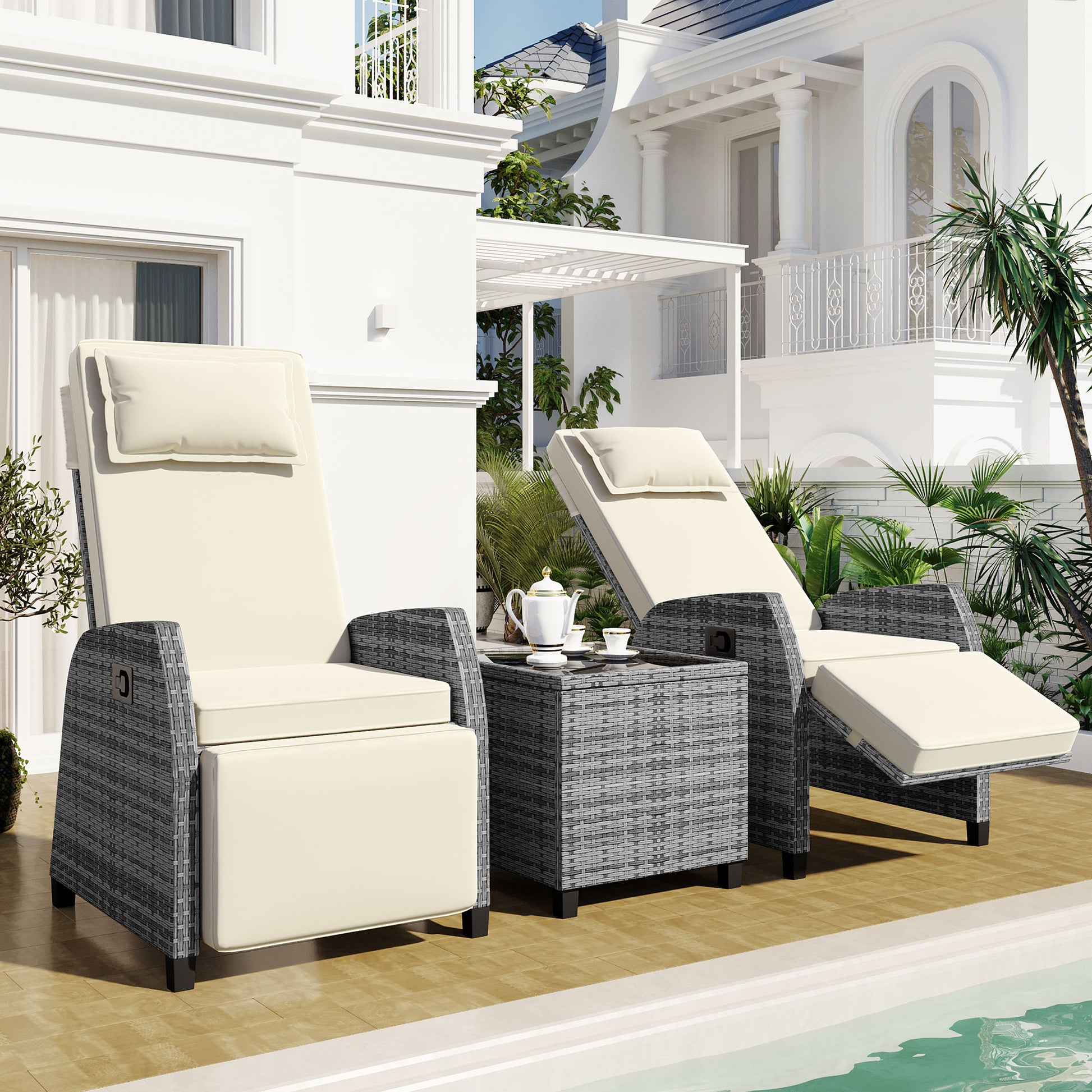 AAZJ Patio Conversation Sets 3 -Piece Rattan Patio Conversation Set with Beige Cushions