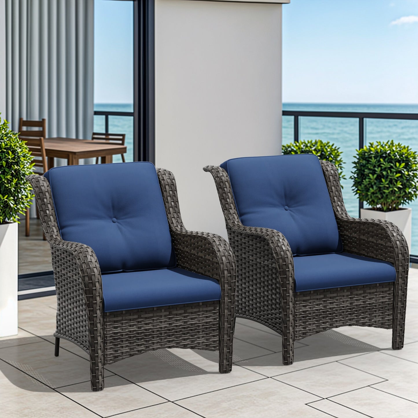 Gardenbee Wicker Brown Steel Frame Stationary Chaise Lounge Chair with Orange Cushioned Seat