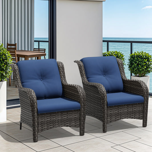 Gardenbee Wicker Brown Steel Frame Stationary Chaise Lounge Chair with Orange Cushioned Seat