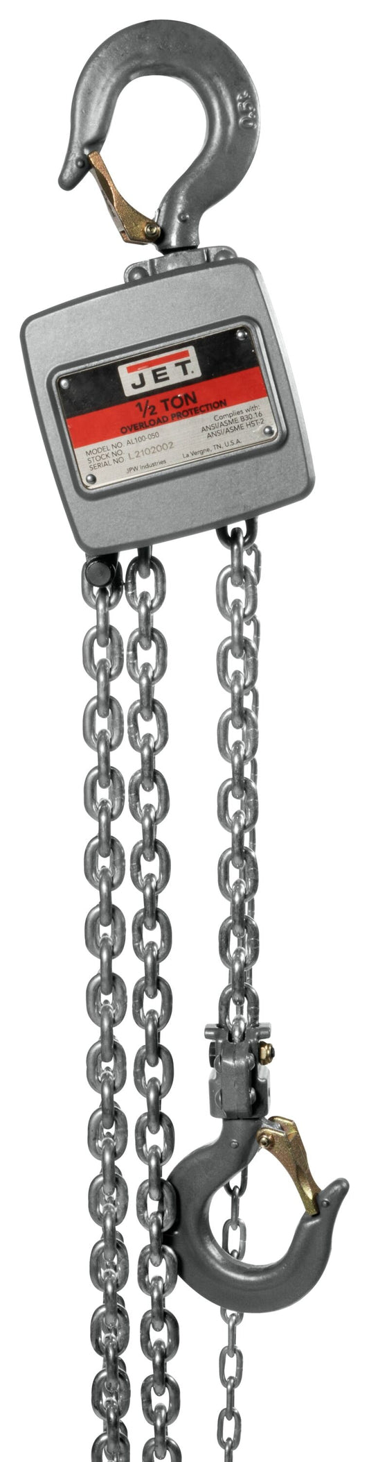 JET 1/2-ton Aluminum Hand Chain Hoist with 15-ft Of Lift Al100-050-15