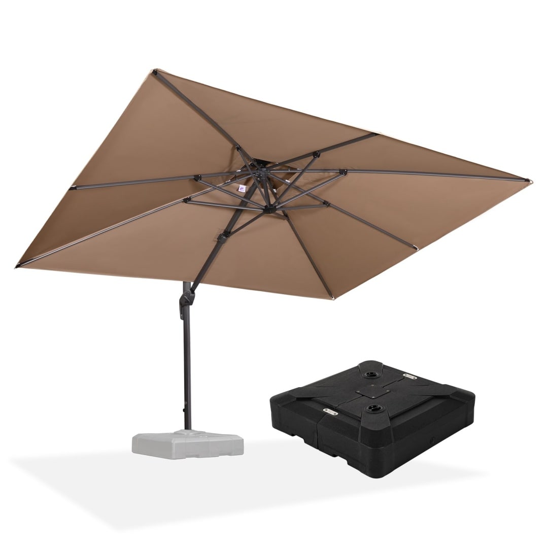PURPLE LEAF 9-ft Aluminum Beige Crank Cantilever Patio Umbrella with Base