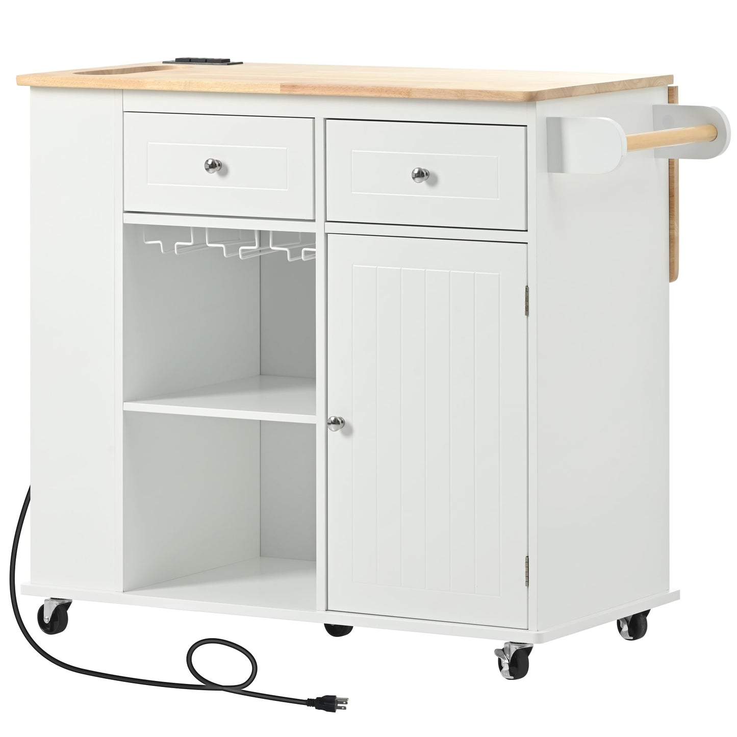 Kahomvis White MDF Base with Wood Rolling Kitchen Island ( 17.5-in x 40-in x 33.7-in )