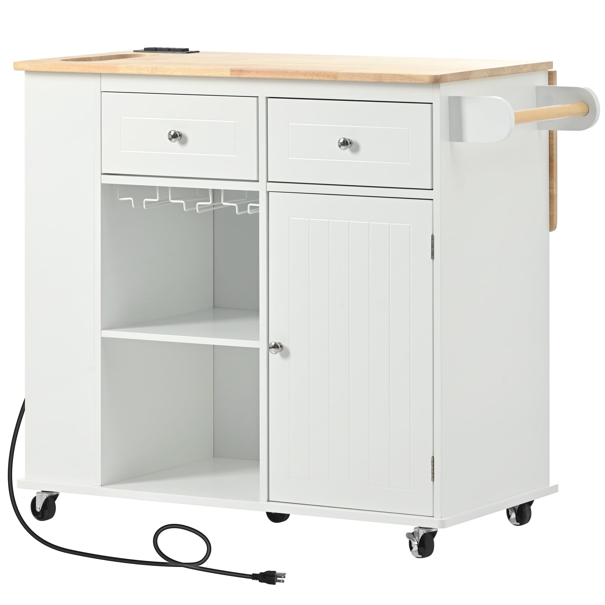 Kahomvis White MDF Base with Wood Rolling Kitchen Island ( 17.5-in x 40-in x 33.7-in )