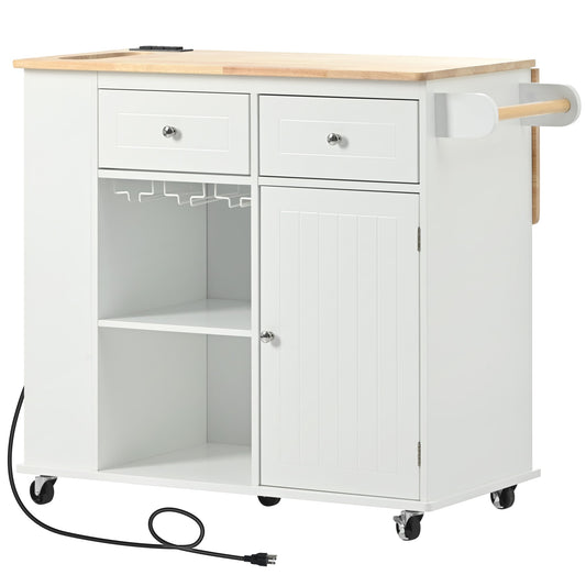 Kahomvis White MDF Base with Wood Rolling Kitchen Island ( 17.5-in x 40-in x 33.7-in )