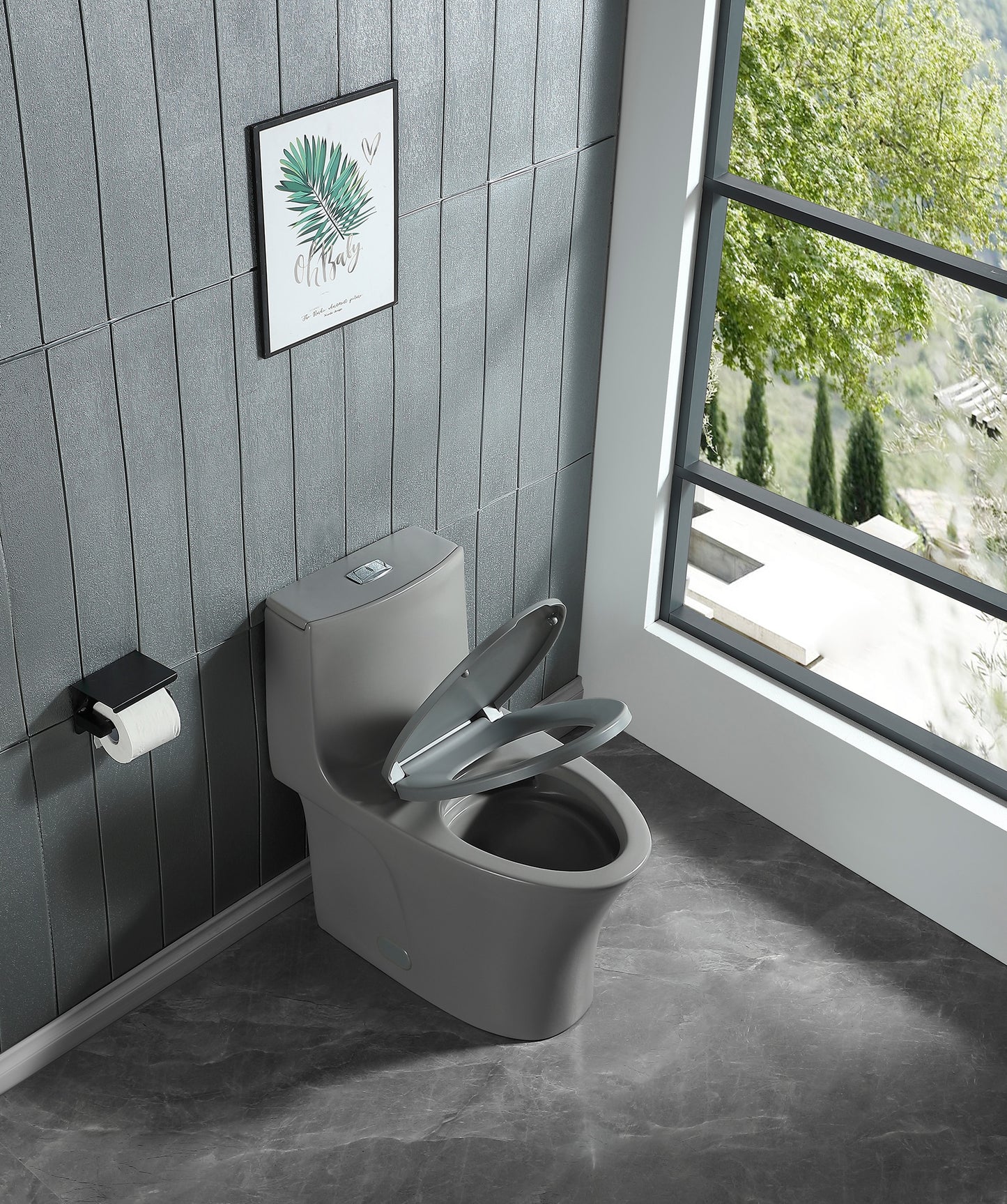 Forclover BTH Light Gray Elongated Standard height 12-in Rough-In 1.6 GPF Dual Flush Soft Close 1-piece Toilet