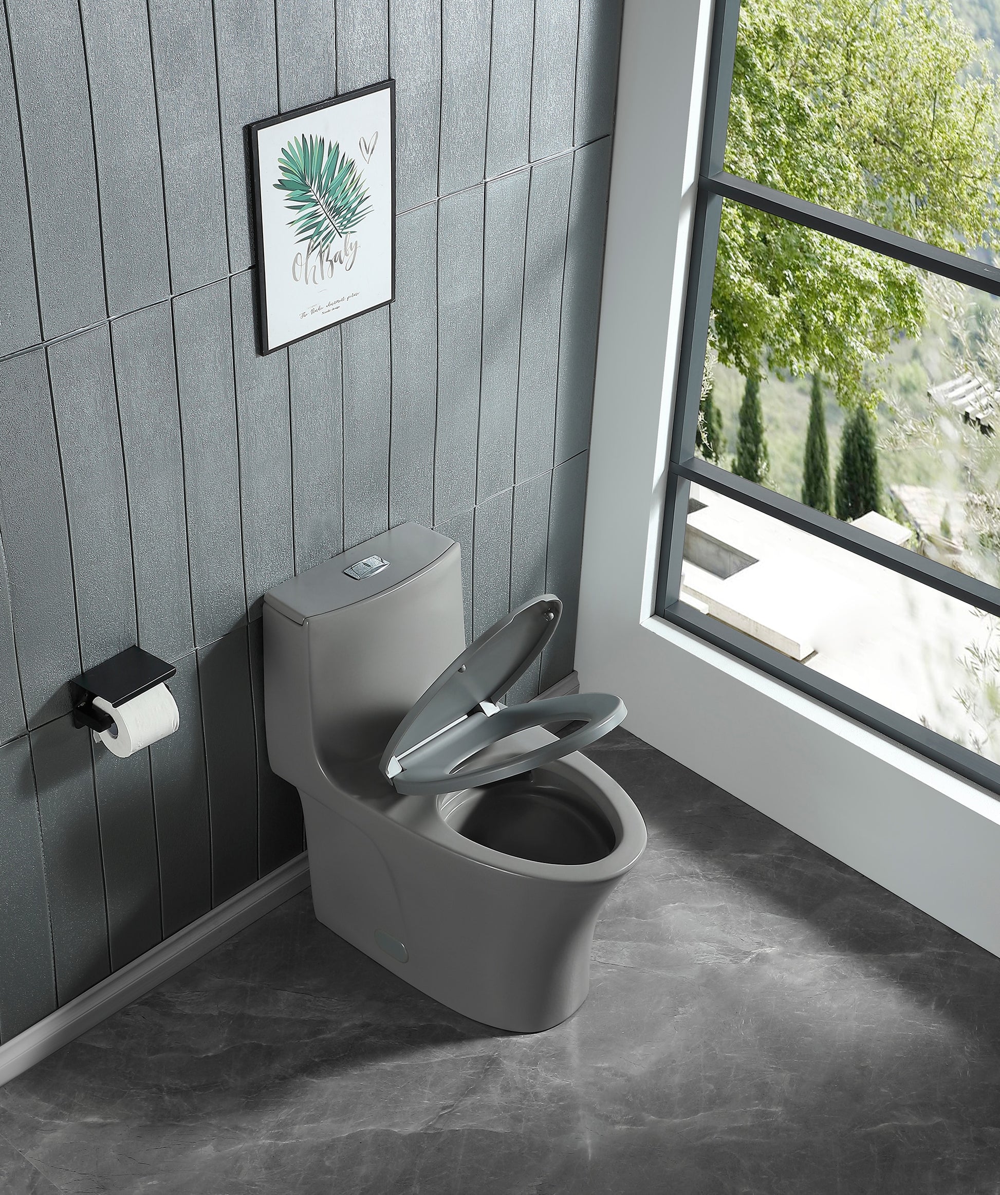Forclover BTH Light Gray Elongated Standard height 12-in Rough-In 1.6 GPF Dual Flush Soft Close 1-piece Toilet