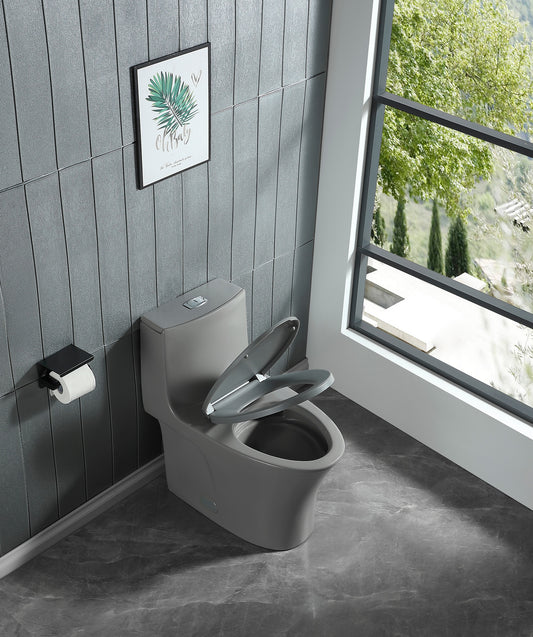 Forclover BTH Light Gray Elongated Standard height 12-in Rough-In 1.6 GPF Dual Flush Soft Close 1-piece Toilet