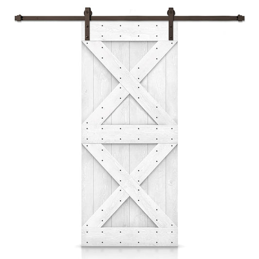 CALHOME 36-in x 84-in Light Cream Stained Cross bar Pine Wood Hollow core Single Barn Door (Hardware Included)