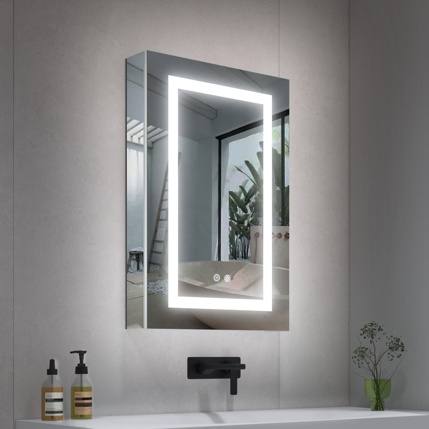 Forclover 20-in x 30-in Lighted LED Fog Free Surface/Recessed Mount Silver Rectangle Soft Close Medicine Cabinet with Outlet