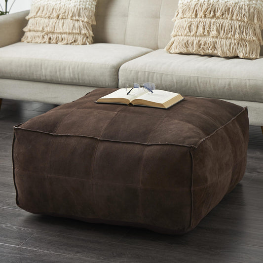 Grayson Lane Modern Dark Brown Patchwork Genuine Leather Ottoman