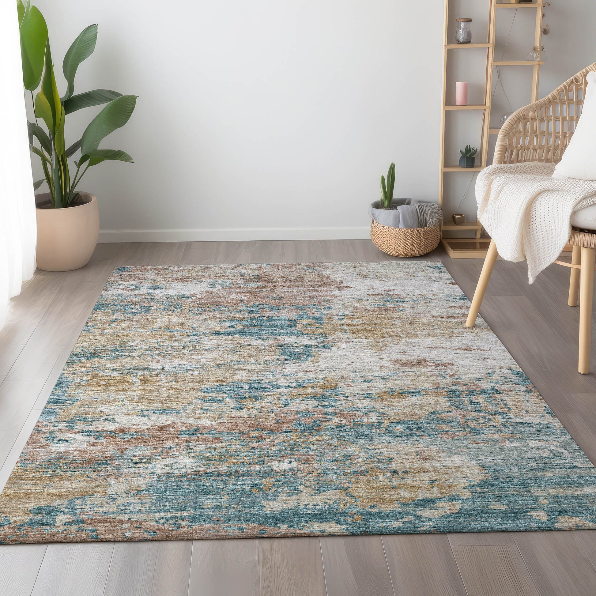 Addison Rugs Mayfield AMF69TE 9 x 12 (ft) Loomed Polyester Teal Rectangular Indoor Abstract Machine washable Pet Friendly Area rug