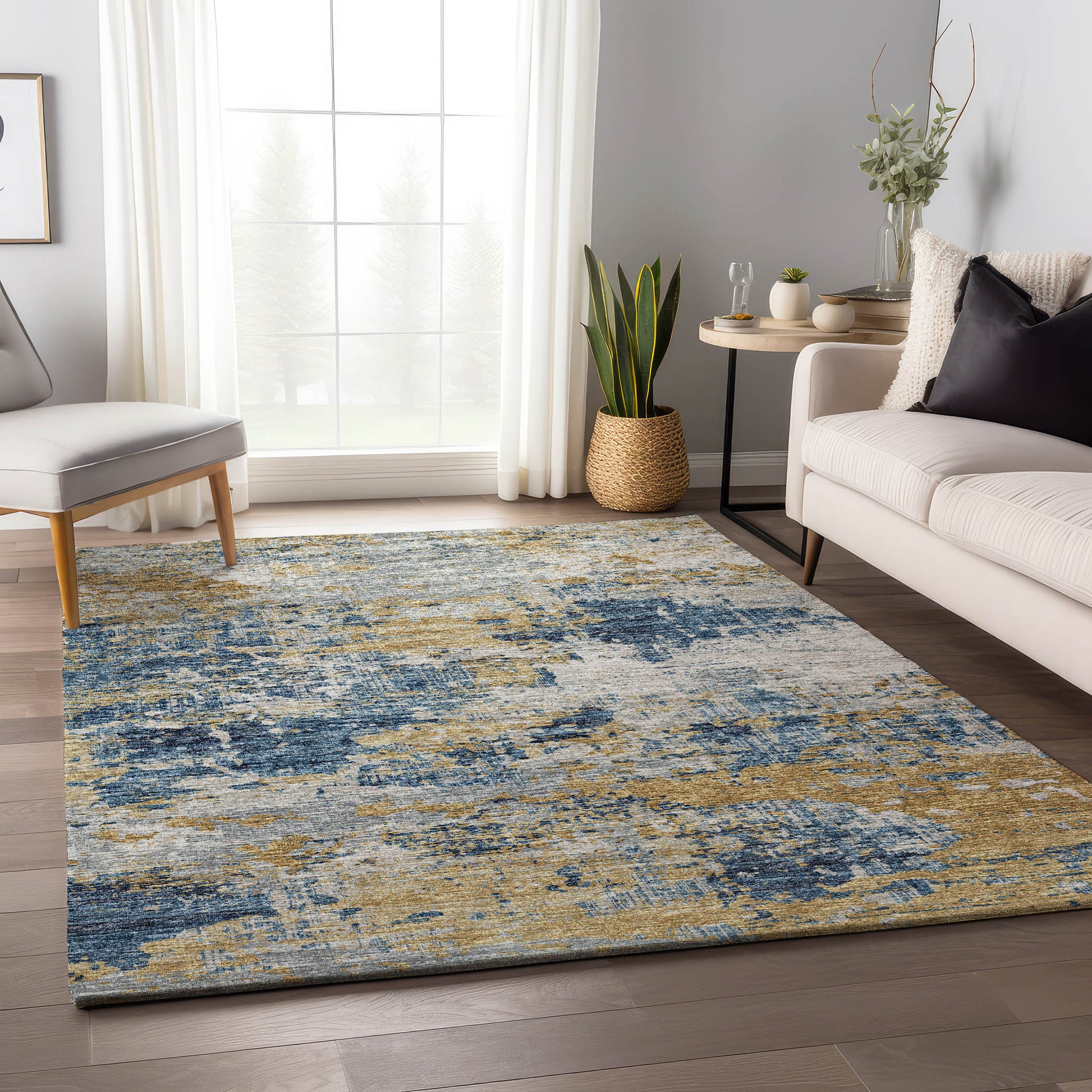 Addison Rugs Mayfield AMF69BL 9 x 12 (ft) Loomed Polyester Blue Rectangular Indoor Abstract Machine washable Pet Friendly Area rug