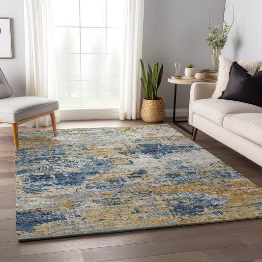 Addison Rugs Mayfield AMF69BL 9 x 12 (ft) Loomed Polyester Blue Rectangular Indoor Abstract Machine washable Pet Friendly Area rug