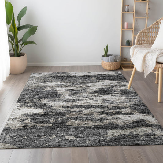 Addison Rugs Mayfield AMF71BK 9 x 12 (ft) Loomed Polyester Black Rectangular Indoor Abstract Machine washable Pet Friendly Area rug