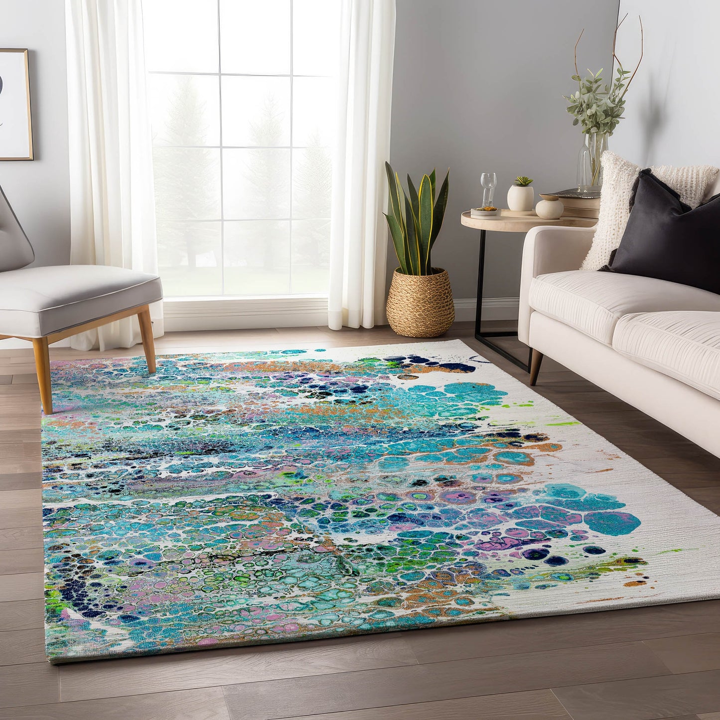 Addison Rugs Mayfield AMF65MR 8 x 10 (ft) Loomed Polyester Mermaid Rectangular Indoor Abstract Machine washable Pet Friendly Area rug
