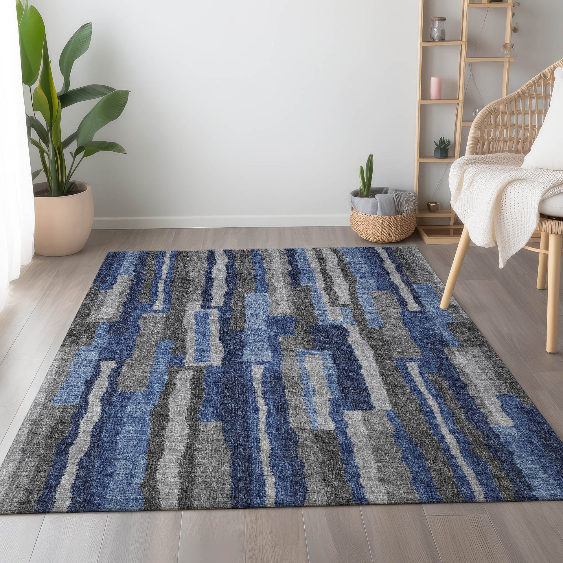 Addison Rugs Mayfield AMF78BL 8 x 10 (ft) Loomed Polyester Blue Rectangular Indoor Abstract Machine washable Pet Friendly Area rug