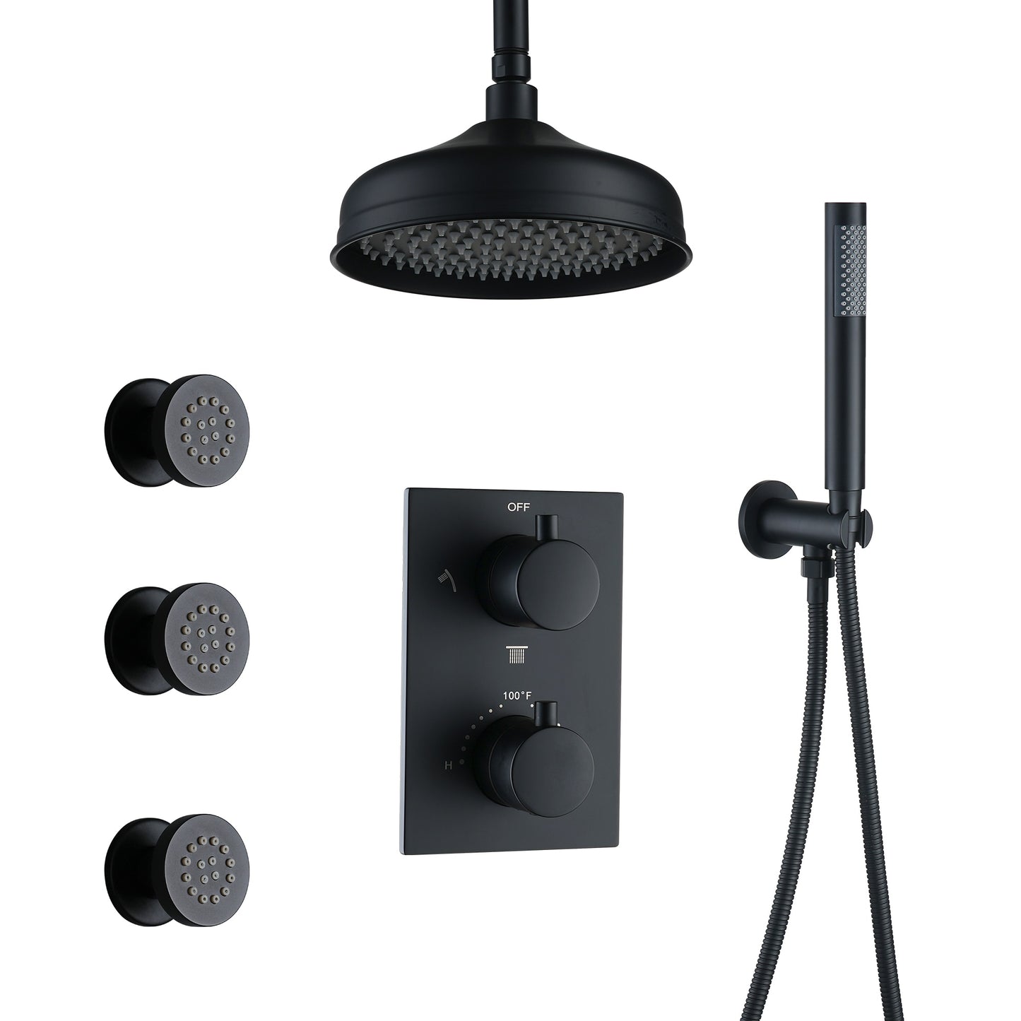 CASAINC Matte Black 8-in Built-In ShowerÂ FaucetÂ System with 3-way Diverter ( Thermostatic Valve Included )