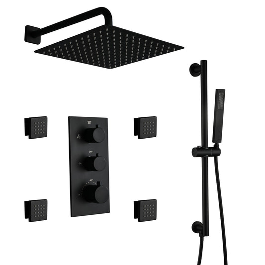 CASAINC Matte Black 11.8-in Built-In ShowerÂ FaucetÂ System with 3-way Diverter ( Thermostatic Valve Included )